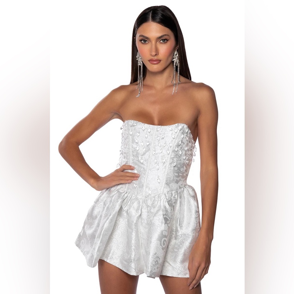 Fashion Nova White Strapless Embellished Mini Dress